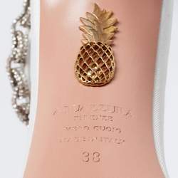 Pre Owned Aquazzura White Fabric Love Link Ankle Strap Sandals Size 38