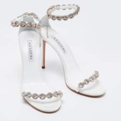 Pre Owned Aquazzura White Fabric Love Link Ankle Strap Sandals Size 38