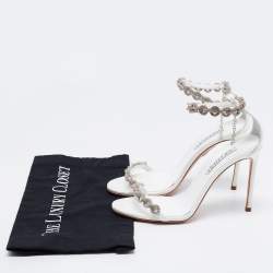 Pre Owned Aquazzura White Fabric Love Link Ankle Strap Sandals Size 38