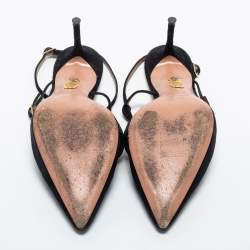 Pre Owned Aquazzura Black Suede Ankle Strap Pointed Toe Pumps Size 38