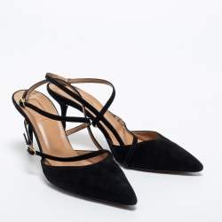 Pre Owned Aquazzura Black Suede Ankle Strap Pointed Toe Pumps Size 38