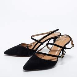 Pre Owned Aquazzura Black Suede Ankle Strap Pointed Toe Pumps Size 38