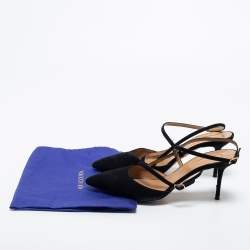 Pre Owned Aquazzura Black Suede Ankle Strap Pointed Toe Pumps Size 38
