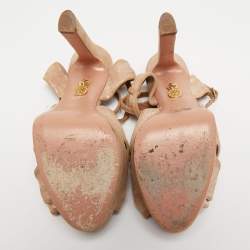 Pre Owned Aquazzura Metallic Pink Laminated Suede Ankle Strap Platform Sandals Size 36.5