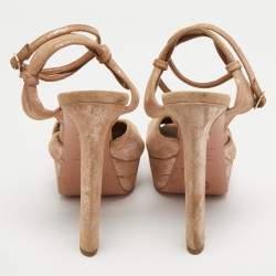 Pre Owned Aquazzura Metallic Pink Laminated Suede Ankle Strap Platform Sandals Size 36.5