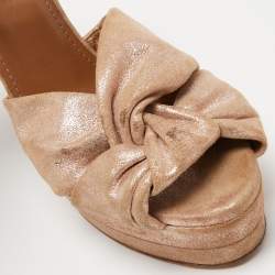 Pre Owned Aquazzura Metallic Pink Laminated Suede Ankle Strap Platform Sandals Size 36.5