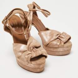 Pre Owned Aquazzura Metallic Pink Laminated Suede Ankle Strap Platform Sandals Size 36.5