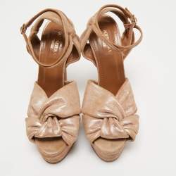 Pre Owned Aquazzura Metallic Pink Laminated Suede Ankle Strap Platform Sandals Size 36.5