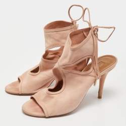 Aquazzura Pink Suede Sexy Thing Ankle Tie Sandals Size 37