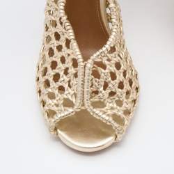 Pre Owned Aquazzura Gold Woven Leather Ankle Tie Up Sandals Size 37