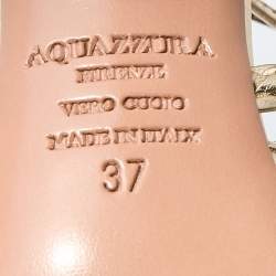 Pre Owned Aquazzura Gold Woven Leather Ankle Tie Up Sandals Size 37