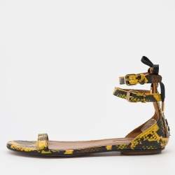 Aquazzura Multicolor Python Ankle Strap Flat Sandals Size 38