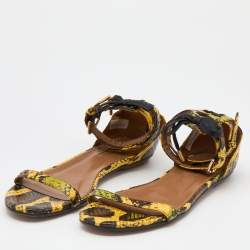Aquazzura Multicolor Python Ankle Strap Flat Sandals Size 38