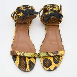 Aquazzura Multicolor Python Ankle Strap Flat Sandals Size 38
