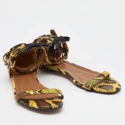 Aquazzura Multicolor Python Ankle Strap Flat Sandals Size 38