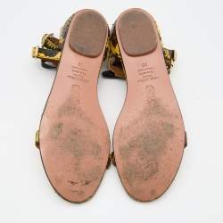 Aquazzura Multicolor Python Ankle Strap Flat Sandals Size 38