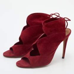 Pre Owned Aquazzura Red Suede Sexy Thing Booties Size 39