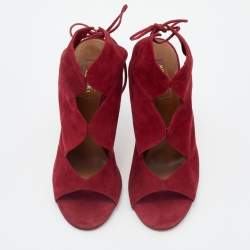 Pre Owned Aquazzura Red Suede Sexy Thing Booties Size 39