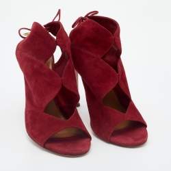 Pre Owned Aquazzura Red Suede Sexy Thing Booties Size 39