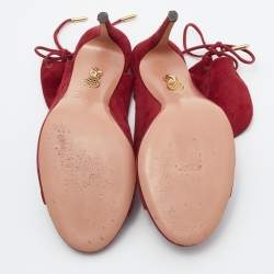 Pre Owned Aquazzura Red Suede Sexy Thing Booties Size 39