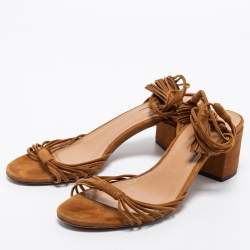 Pre Owned Aquazzura Brown Suede Ankle Strap Sandals Size 39.5