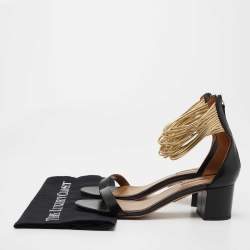Pre Owned Aquazzura Black/Gold Leather Spin Me Around Strappy Sandals Size 39