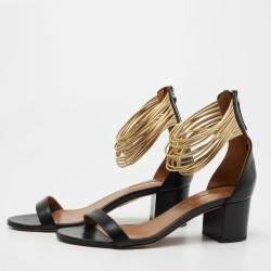 Pre Owned Aquazzura Black/Gold Leather Spin Me Around Strappy Sandals Size 39
