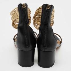 Pre Owned Aquazzura Black/Gold Leather Spin Me Around Strappy Sandals Size 39