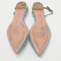 Pre Owned Aquazzura Blue Denim Star Studded Pointed Toe Slingback Sandals Size 37.5