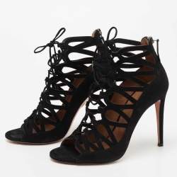 Aquazzura Black Suede Cut Out Belgravia Ankle Boots Size 37