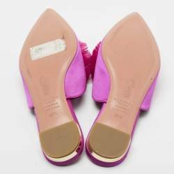 مملوكة مسبقًا Aquazzura Pink Satin Powder Puff Pom Pom Mules Size 38.5