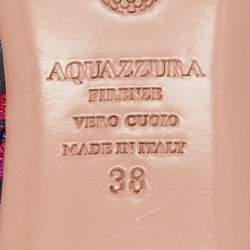 Pre Owned Aquazzura Pink/Blue Jacquard Puff Pom Pom Mules Size 38