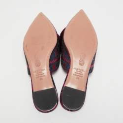 Pre Owned Aquazzura Pink/Blue Jacquard Puff Pom Pom Mules Size 38