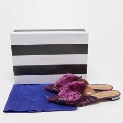 Pre Owned Aquazzura Pink/Blue Jacquard Puff Pom Pom Mules Size 38