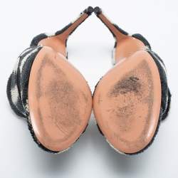 Pre Owned Aquazzura White and Black Corduroy Slide Sandals Size 40