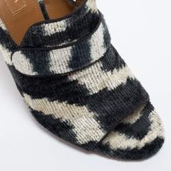 Pre Owned Aquazzura White and Black Corduroy Slide Sandals Size 40