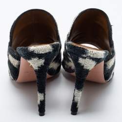 Pre Owned Aquazzura White and Black Corduroy Slide Sandals Size 40