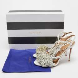 Pre Owned Aquazzura White Leather Fringes Ankle Strap Sandals Size 36.5