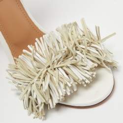 Pre Owned Aquazzura White Leather Fringes Ankle Strap Sandals Size 36.5