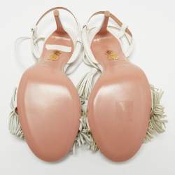 Pre Owned Aquazzura White Leather Fringes Ankle Strap Sandals Size 36.5