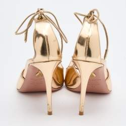 Pre Owned Aquazzura Gold Leather Leather Sofia Open Toe Ankle Tie Sandals Size 39