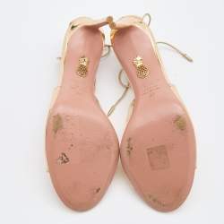Pre Owned Aquazzura Gold Leather Leather Sofia Open Toe Ankle Tie Sandals Size 39