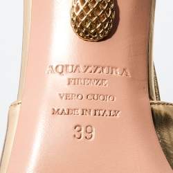 Pre Owned Aquazzura Gold Leather Leather Sofia Open Toe Ankle Tie Sandals Size 39
