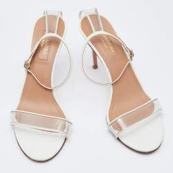 Pre Owned Aquazzura White Leather and PVC Ankle Strap Sandals Size 37.5