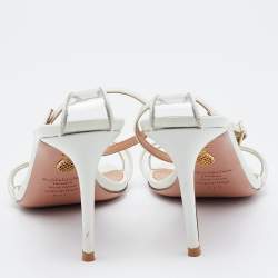 Pre Owned Aquazzura White Leather and PVC Ankle Strap Sandals Size 37.5