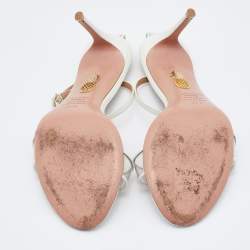 Pre Owned Aquazzura White Leather and PVC Ankle Strap Sandals Size 37.5