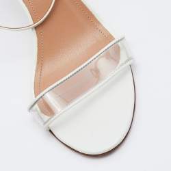 Pre Owned Aquazzura White Leather and PVC Ankle Strap Sandals Size 37.5