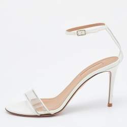 Pre Owned Aquazzura White Leather and PVC Ankle Strap Sandals Size 37.5