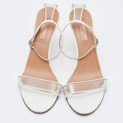 Pre Owned Aquazzura White Leather and PVC Ankle Strap Sandals Size 37.5