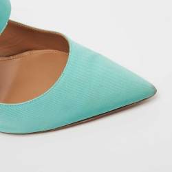 Pre Owned Aquazzura Green Canvas Crystal Embellished Blossom Pointed Toe Mules Size 38  